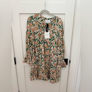 Pomander Place Floral Mini Dress - Green, Orange, Cream